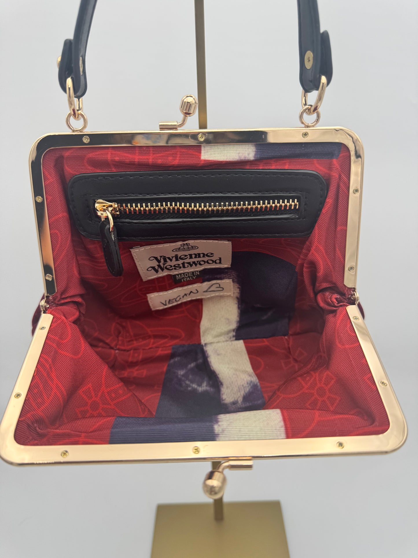 Vivienne Westwood Orb Velvet Granny Frame Bag Burgundy Gold Chain