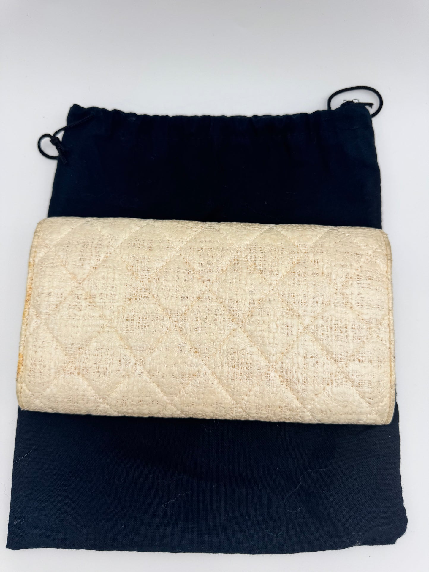 Chanel Vintage 2012-13 Coated Tweed Quilted Long Flap Wallet - Coco Button