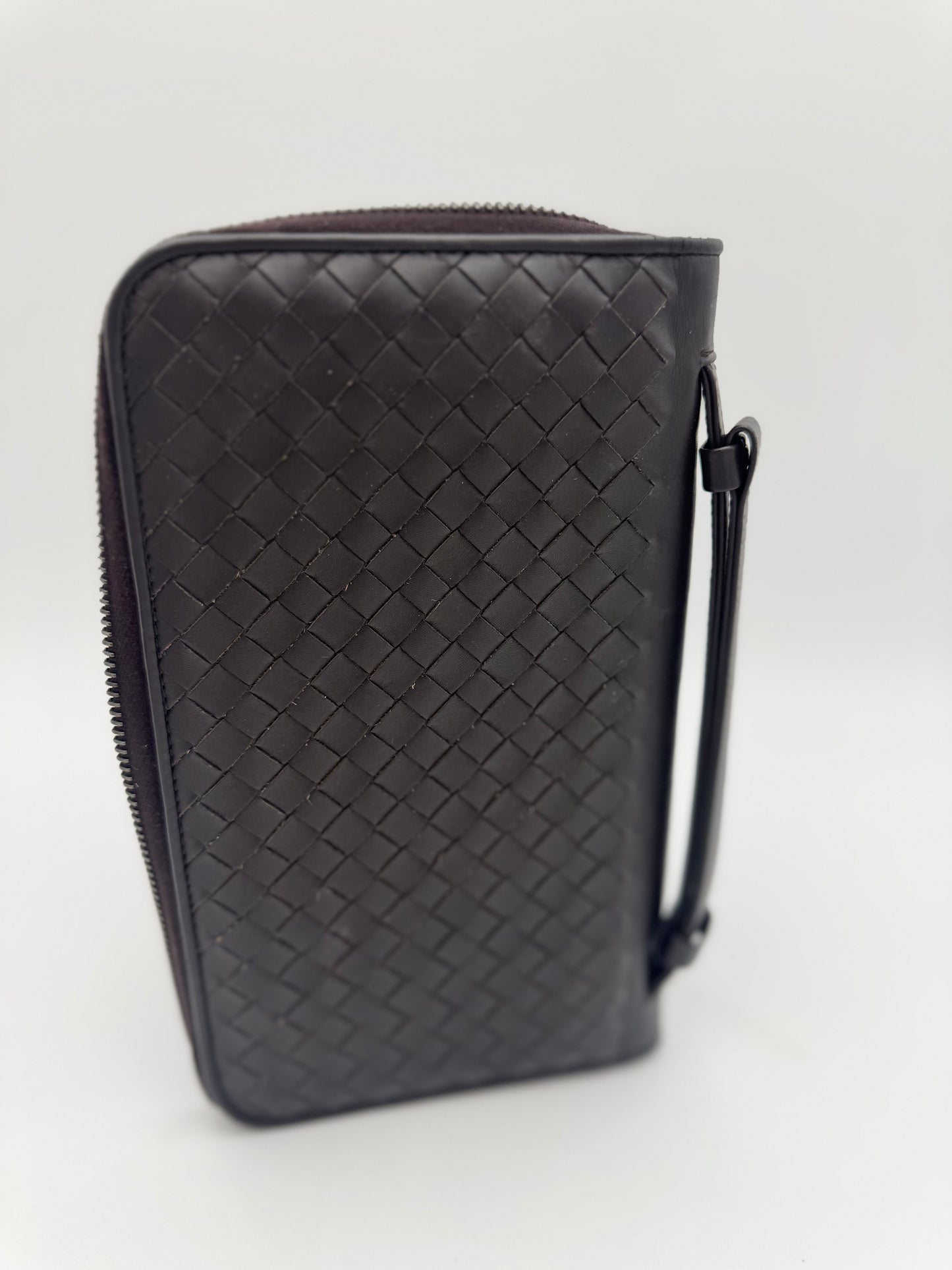 Bottega Veneta Intrecciato Leather Travel Wallet / Clutch - Dark Brown