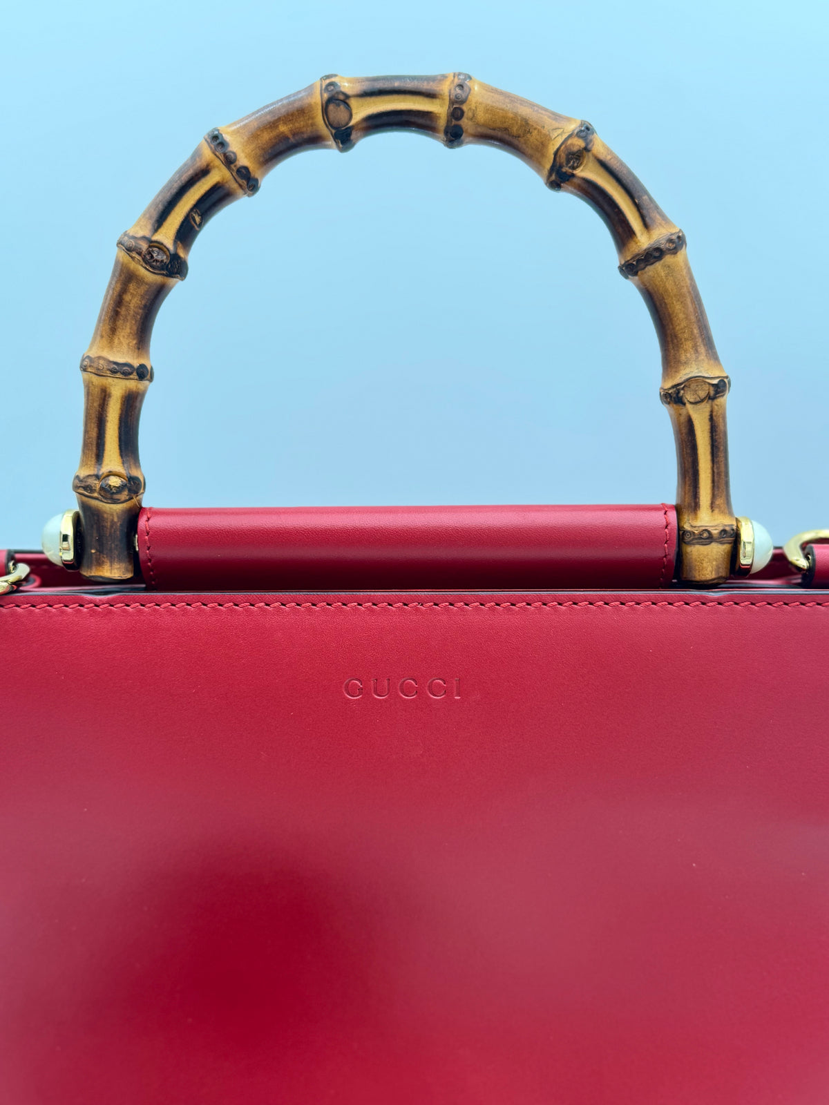 Gucci Nymphaea Medium Bamboo Top Handle Bag – Red Leather