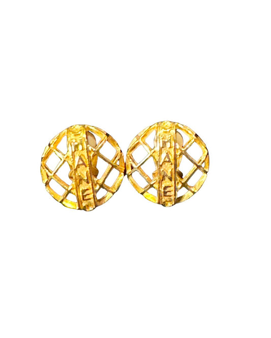 Chanel Vintage Caged Logo Clip-On Earrings (Circa 1980s)