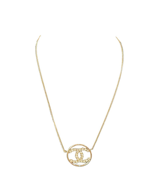 Chanel Champagne Gold-Tone CC Circle Pendant Necklace,