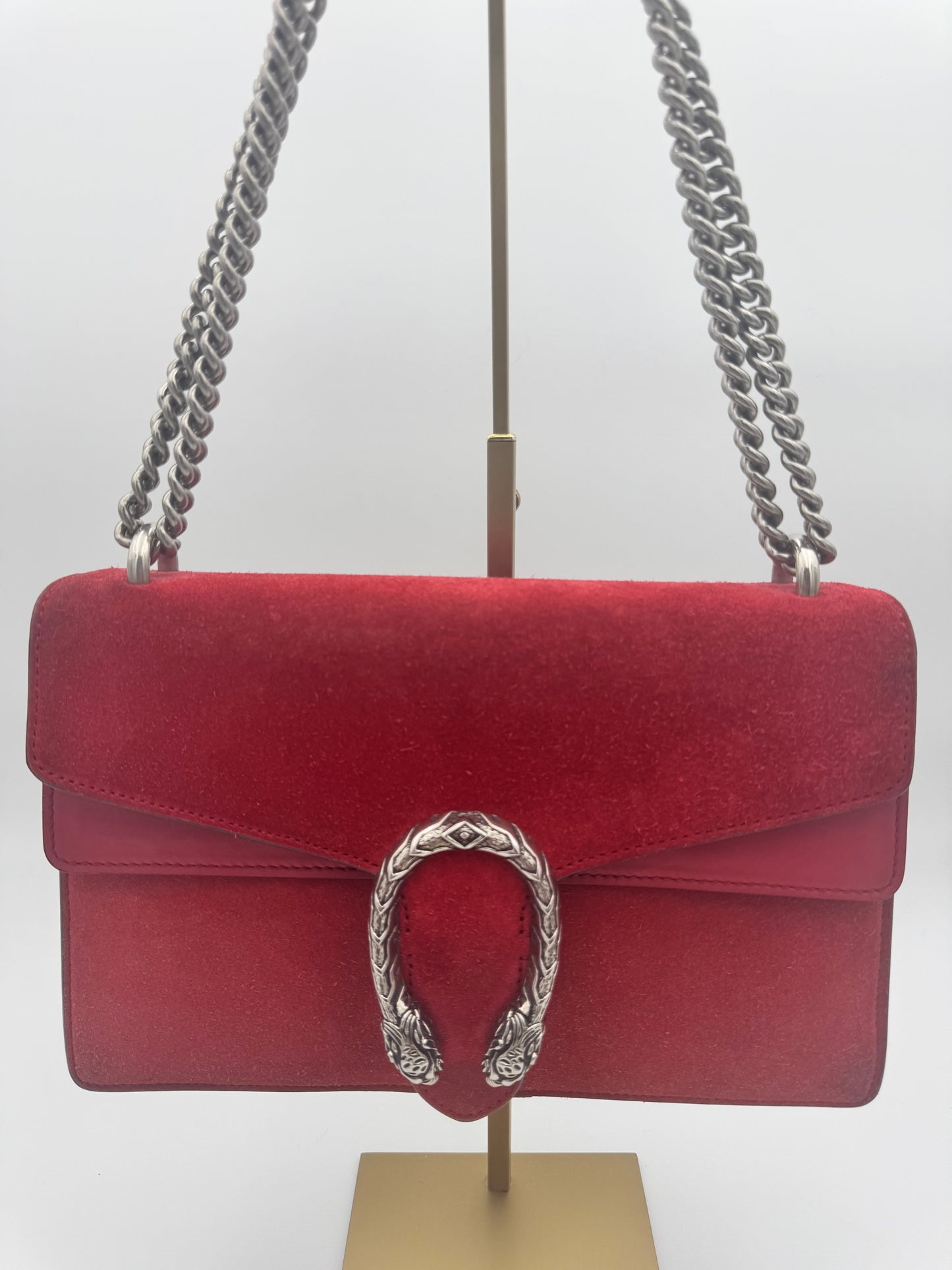 Gucci Dionysus Medium Shoulder Bag — Red Suede & Antique Silver Hardware