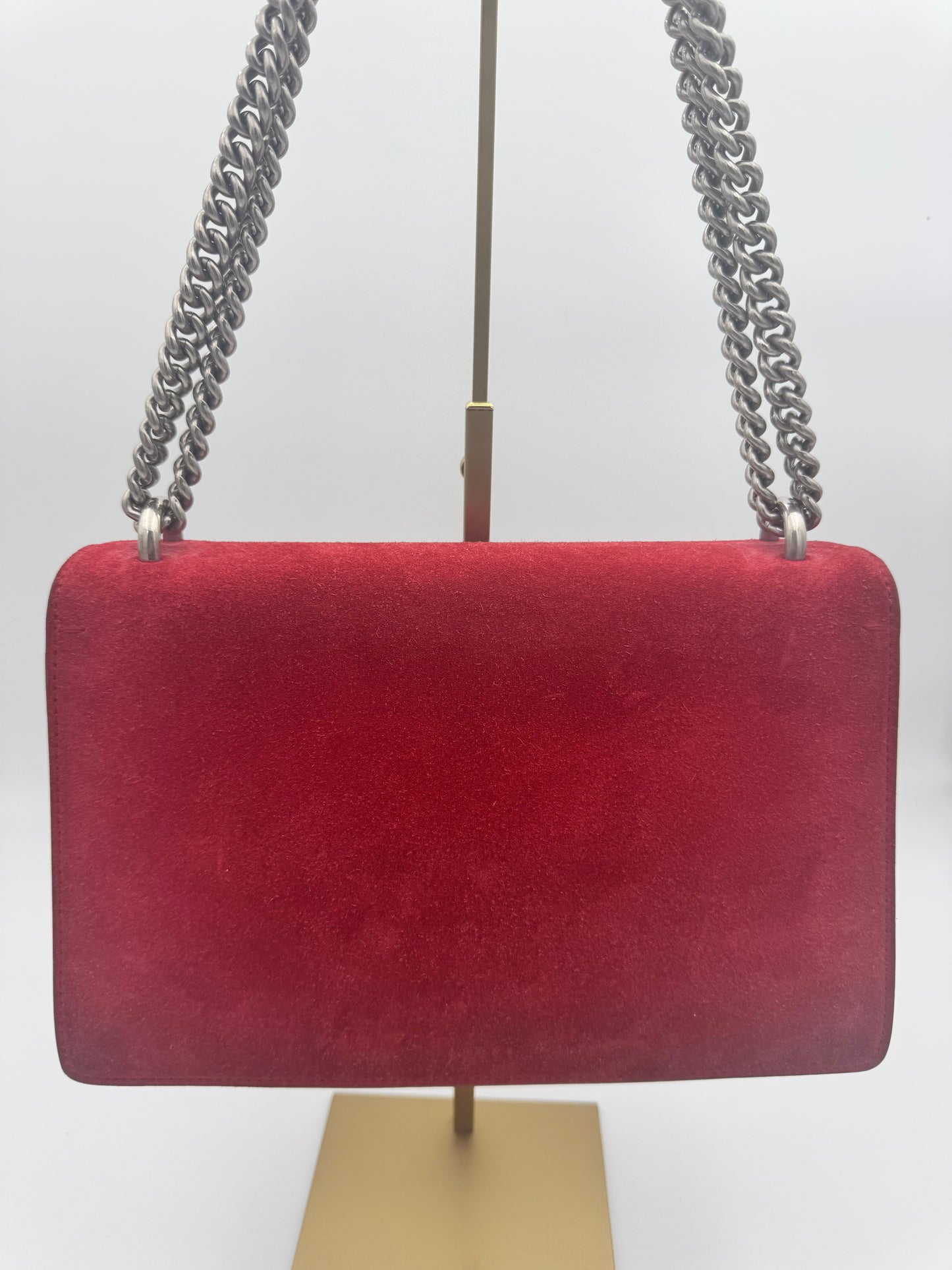 Gucci Dionysus Medium Shoulder Bag — Red Suede & Antique Silver Hardware