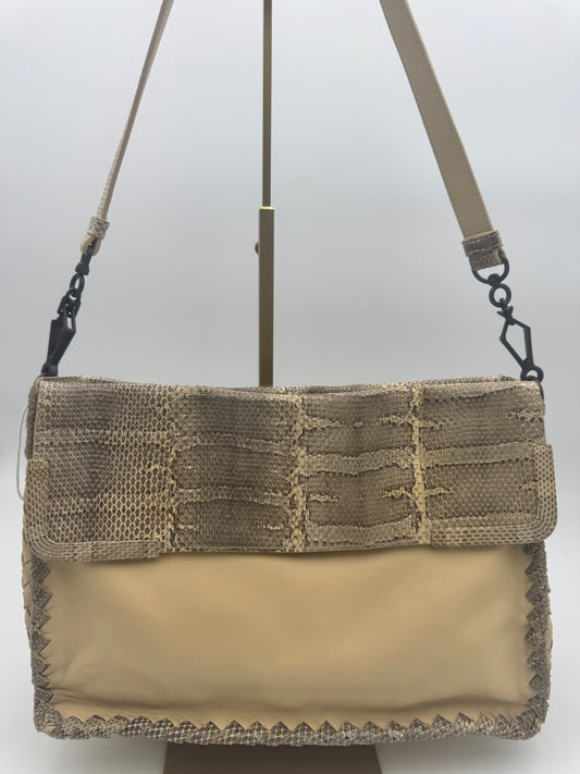 Bottega Veneta Python & Leather Flap Shoulder Bag — Beige | Exotic | Matte Black Hardware
