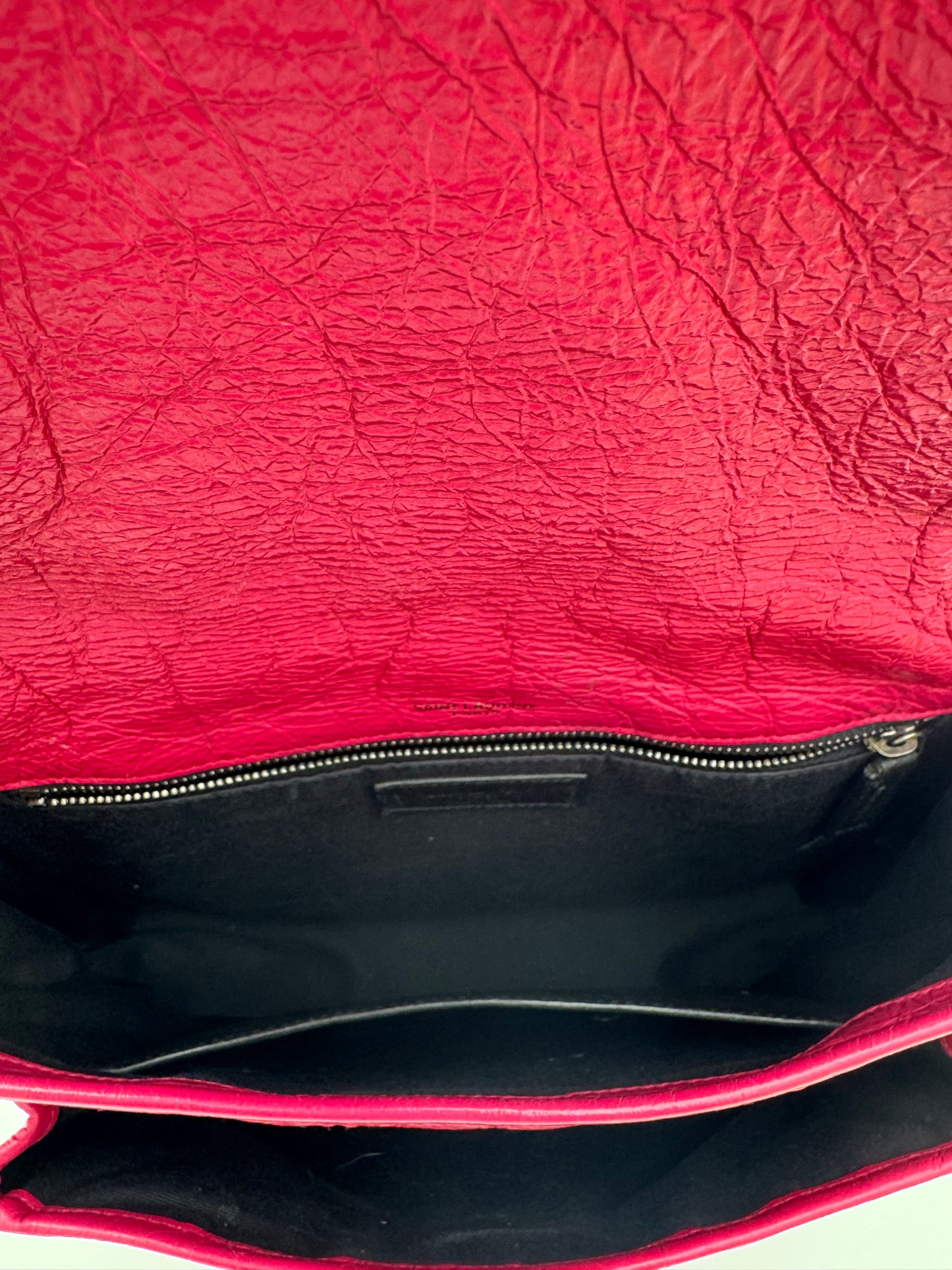 Saint Laurent Niki Medium Bag | Fuchsia Crinkled Leather | Ruthenium Hardware | COA