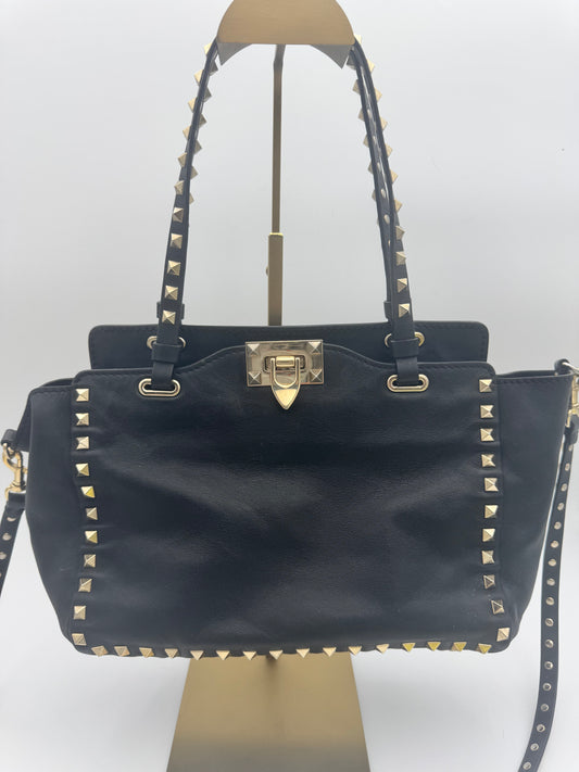 Valentino Garavani Rockstud Tote Bag | Black Leather | Gold Pyramid Studs