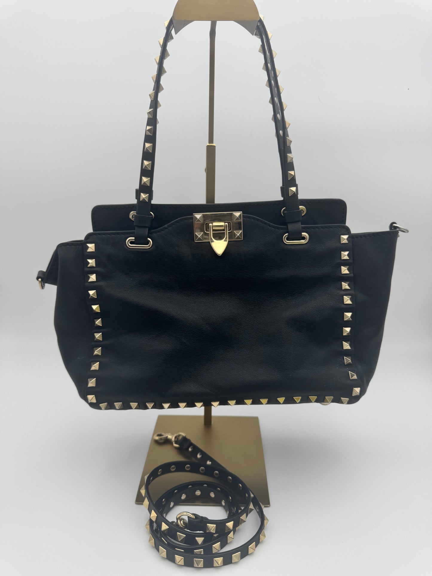 Valentino Garavani Rockstud Tote Bag | Black Leather | Gold Pyramid Studs