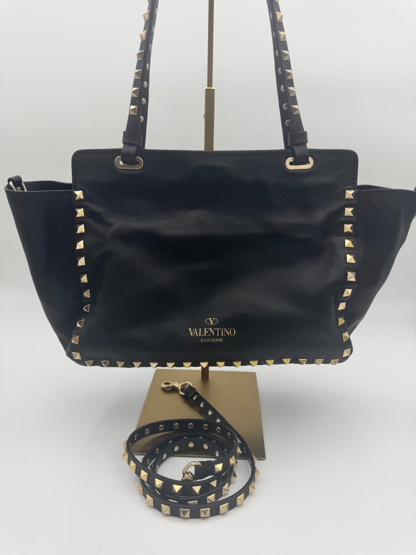 Valentino Garavani Rockstud Tote Bag | Black Leather | Gold Pyramid Studs