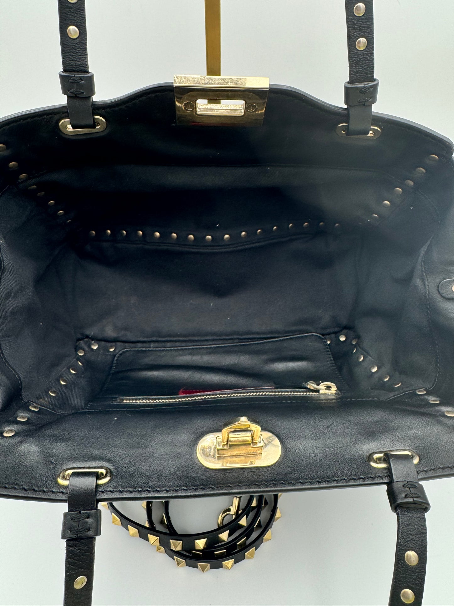 Valentino Garavani Rockstud Tote Bag | Black Leather | Gold Pyramid Studs
