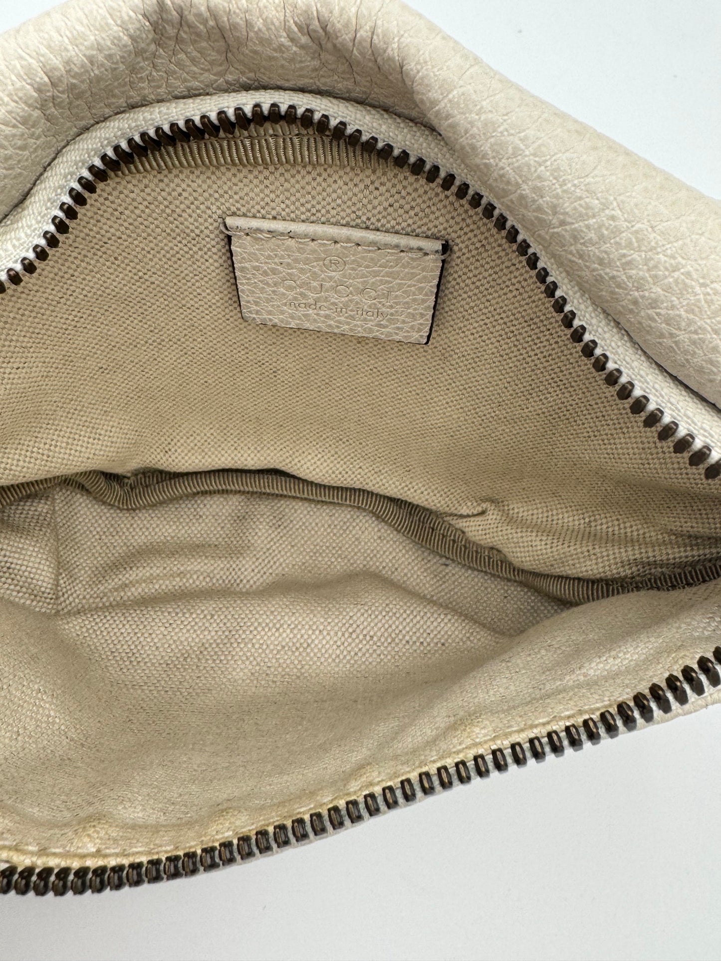 Gucci Print Small Belt Bag | Off-White Leather | Retro Logo | Web Stripe Strap | COA