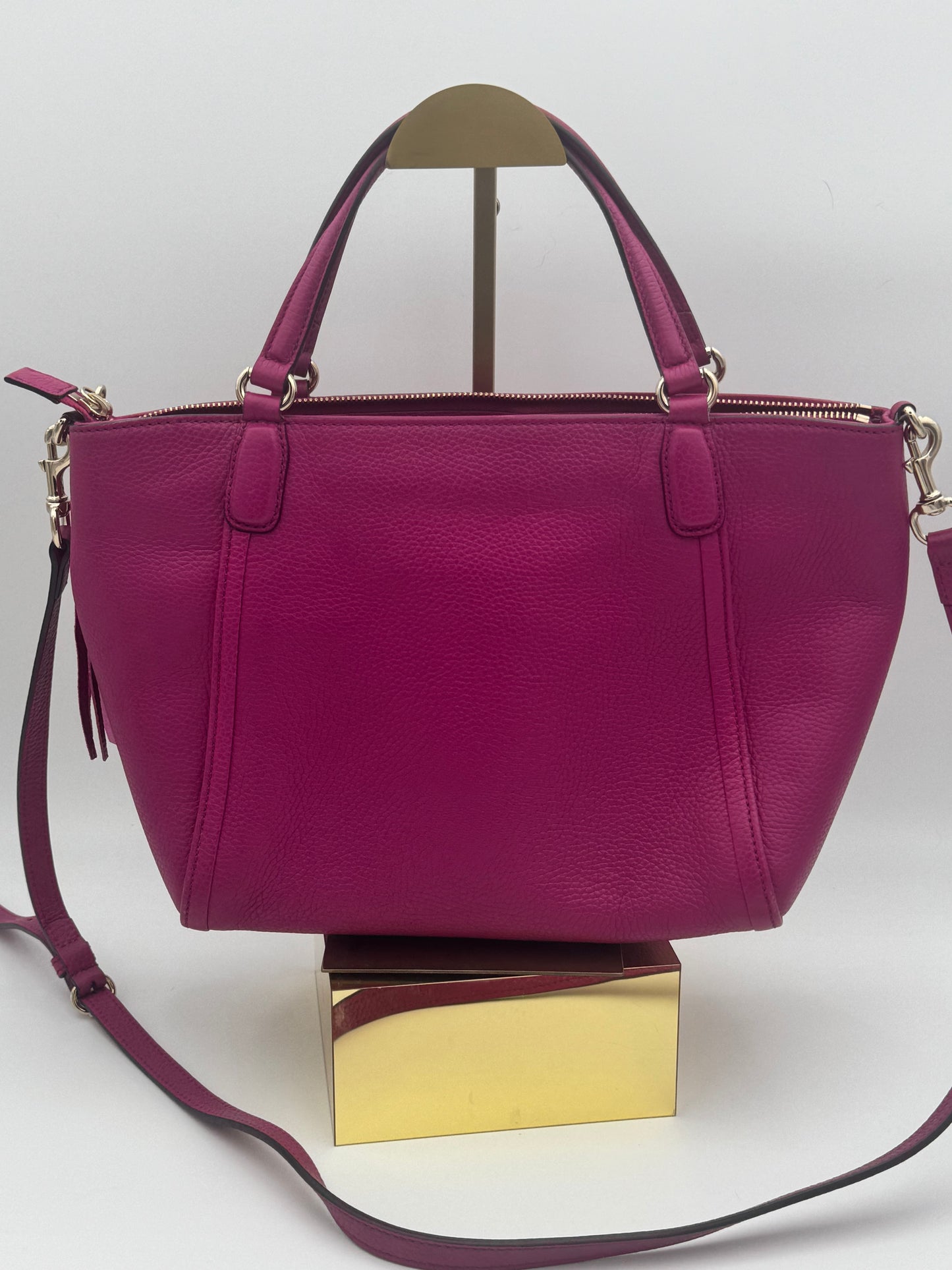 Gucci Soho Small Tote | Fuchsia Leather | Embossed GG Logo | Silver Hardware | COA