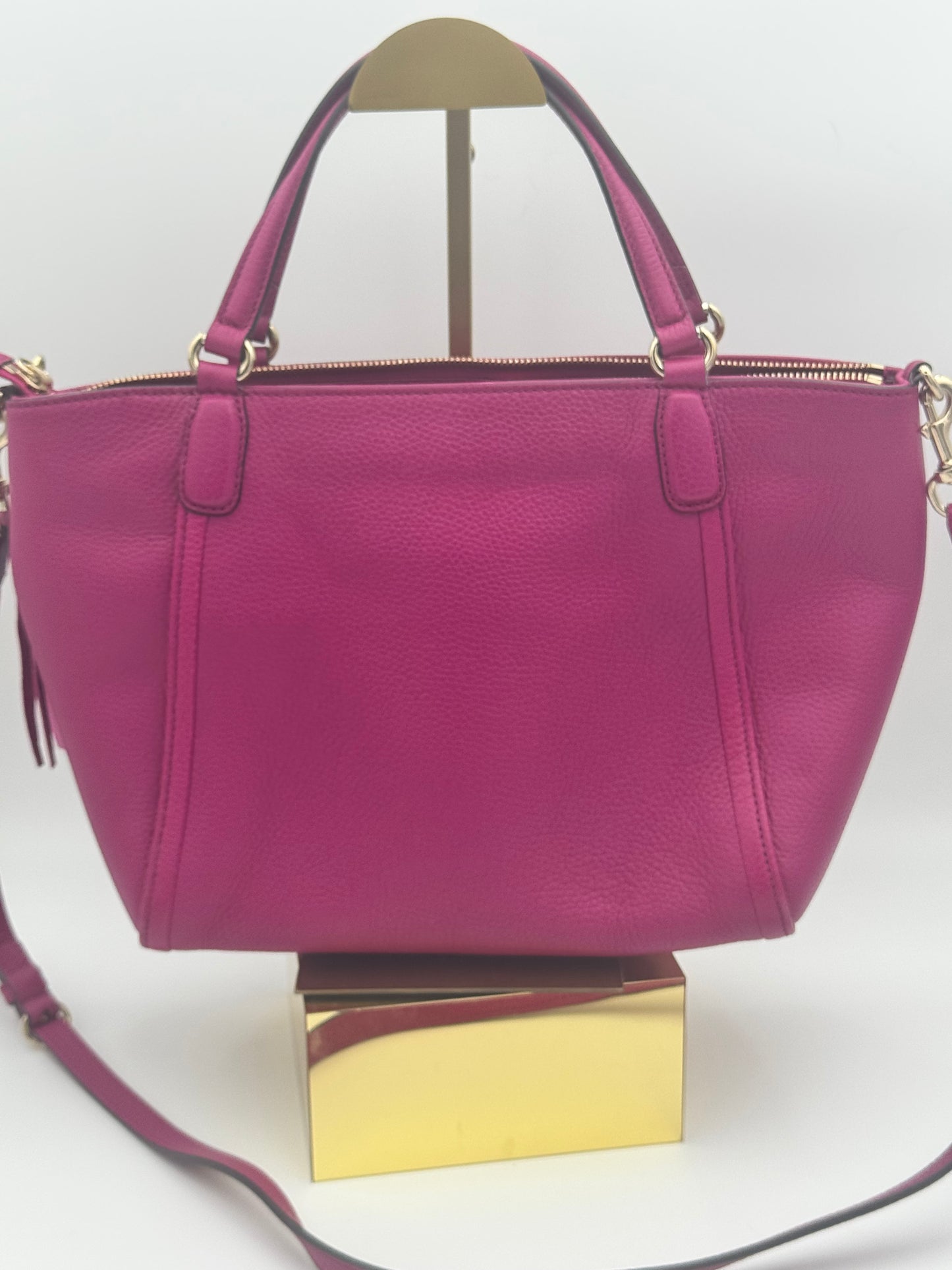 Gucci Soho Small Tote | Fuchsia Leather | Embossed GG Logo | Silver Hardware | COA