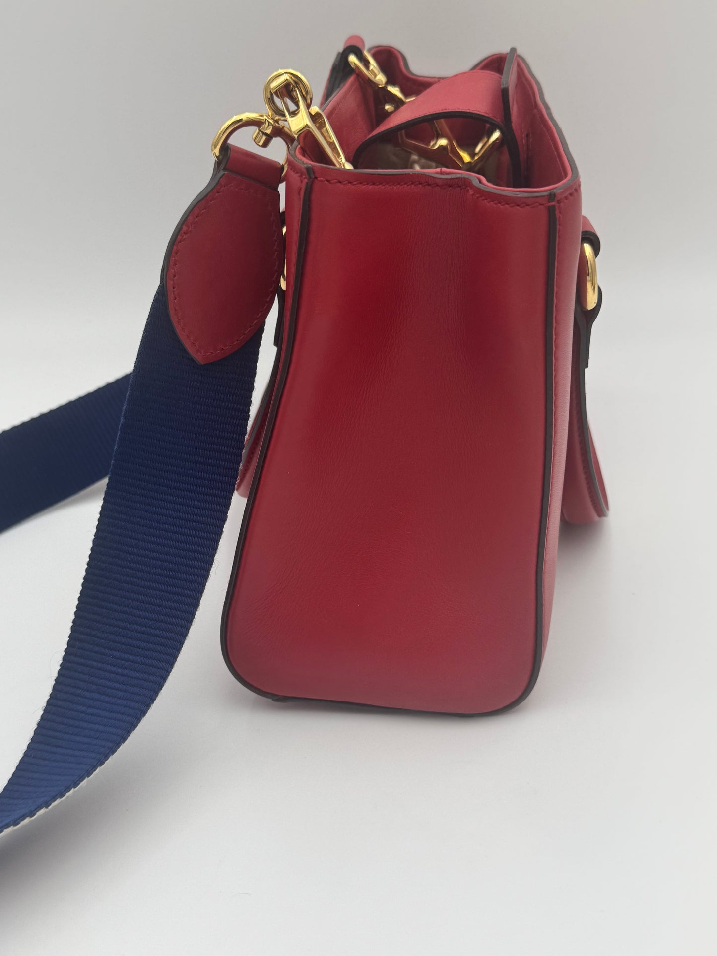 Gucci Sylvie Small Tote Bag | Red Leather | Web Stripe | Gold Chain Detail