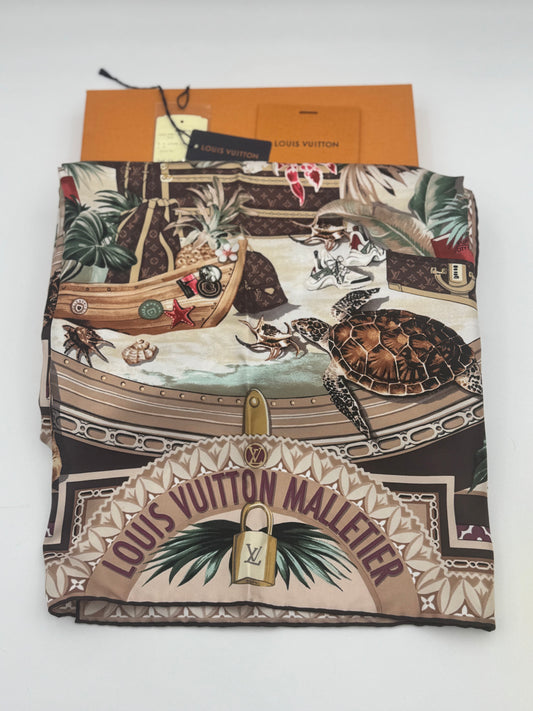 Louis Vuitton Voyager Silk Square Scarf | LV Malletier Tropical Print | New With Tags