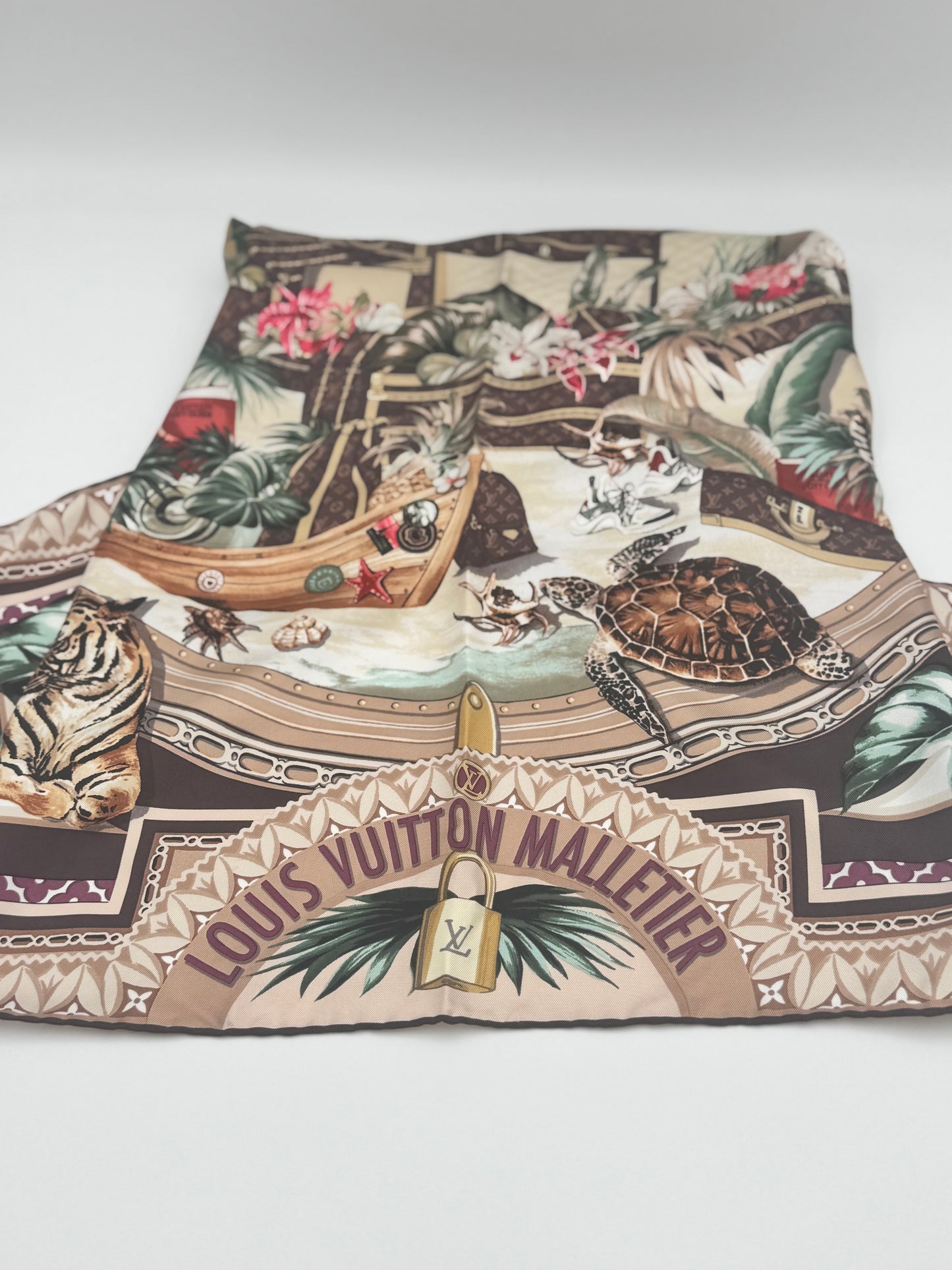Louis Vuitton Voyager Silk Square Scarf | LV Malletier Tropical Print | New With Tags