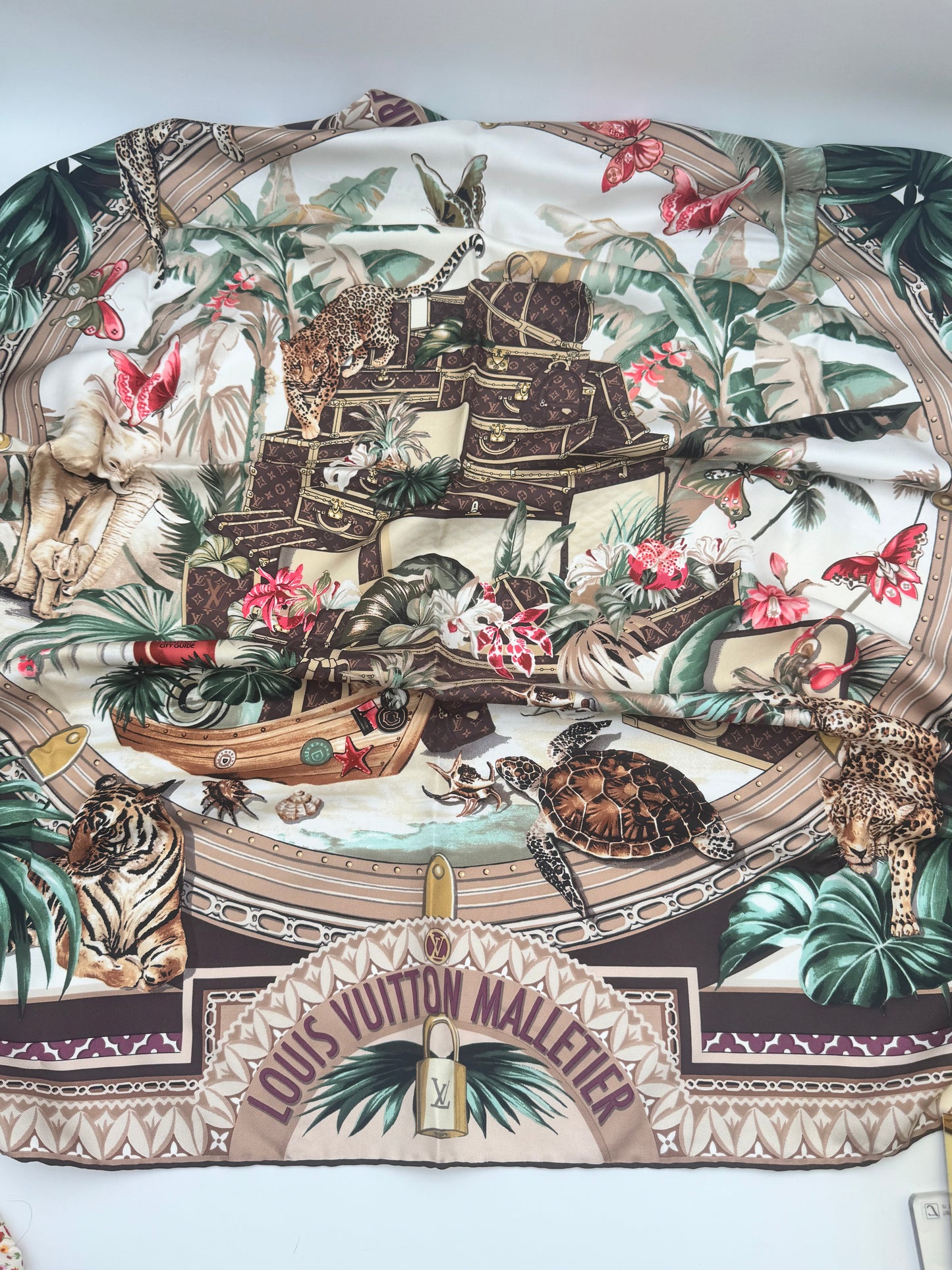 Louis Vuitton Voyager Silk Square Scarf | LV Malletier Tropical Print | New With Tags