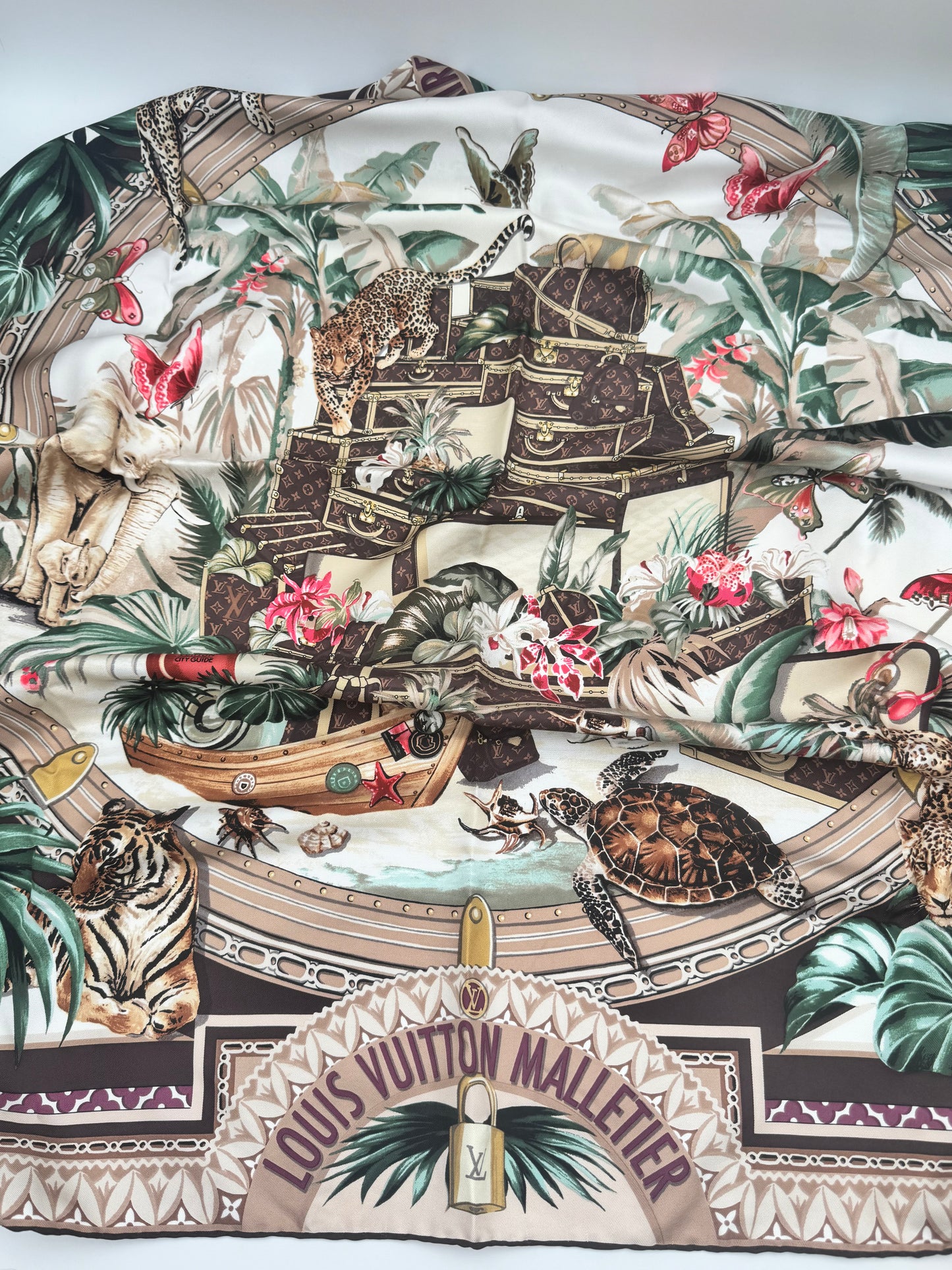 Louis Vuitton Voyager Silk Square Scarf | LV Malletier Tropical Print | New With Tags