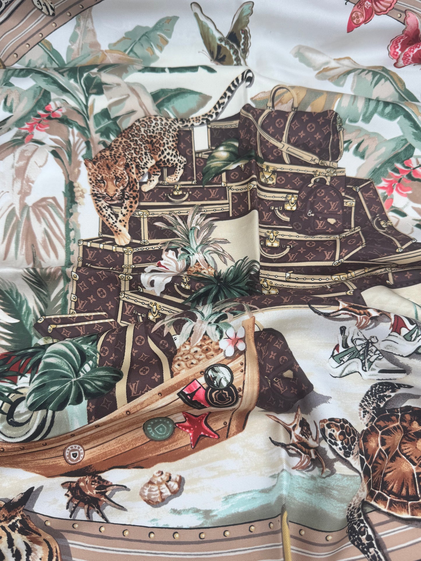 Louis Vuitton Voyager Silk Square Scarf | LV Malletier Tropical Print | New With Tags