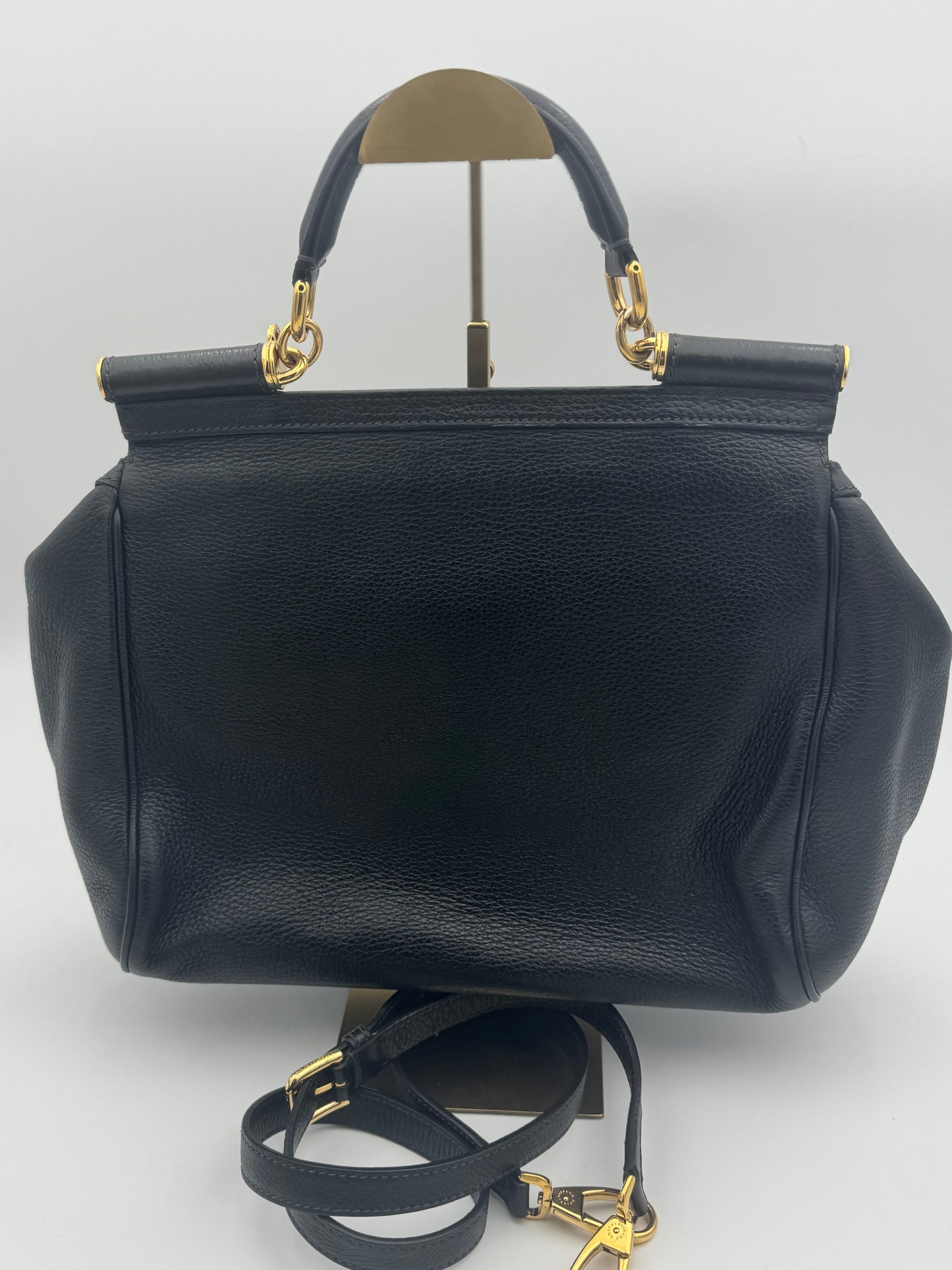 Dolce & Gabbana Large Sicily Bag | Black Textured Leather | Gold Hardware | COA