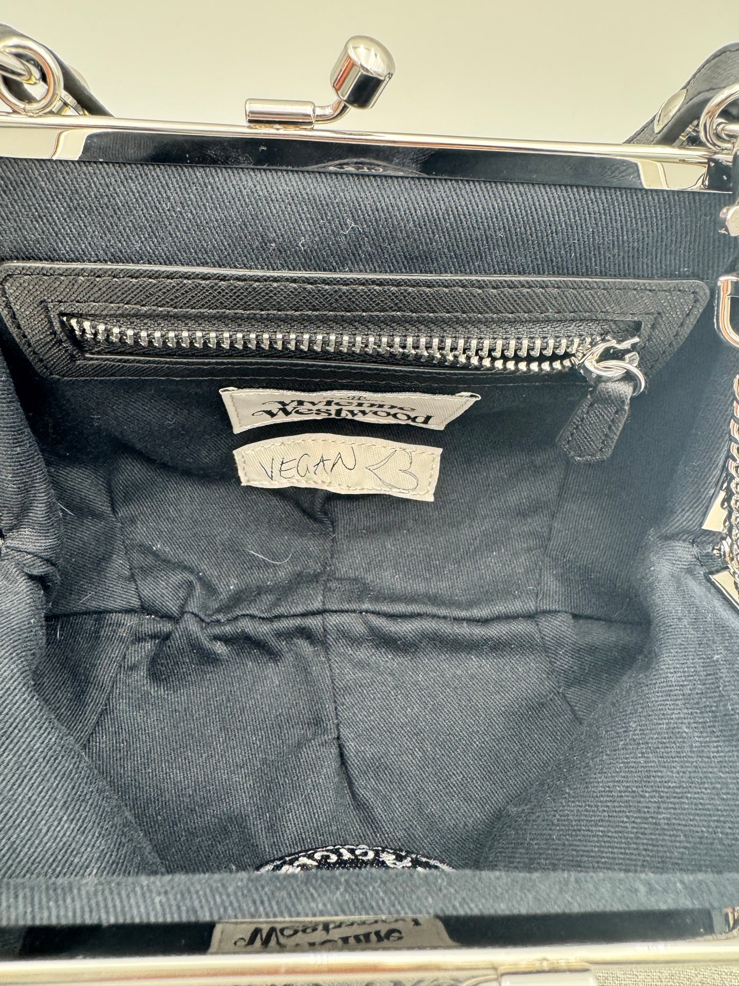 Vivienne Westwood Granny Frame Bag | Black Orb Monogram Canvas | Silver Chain | Kiss-Lock Closure