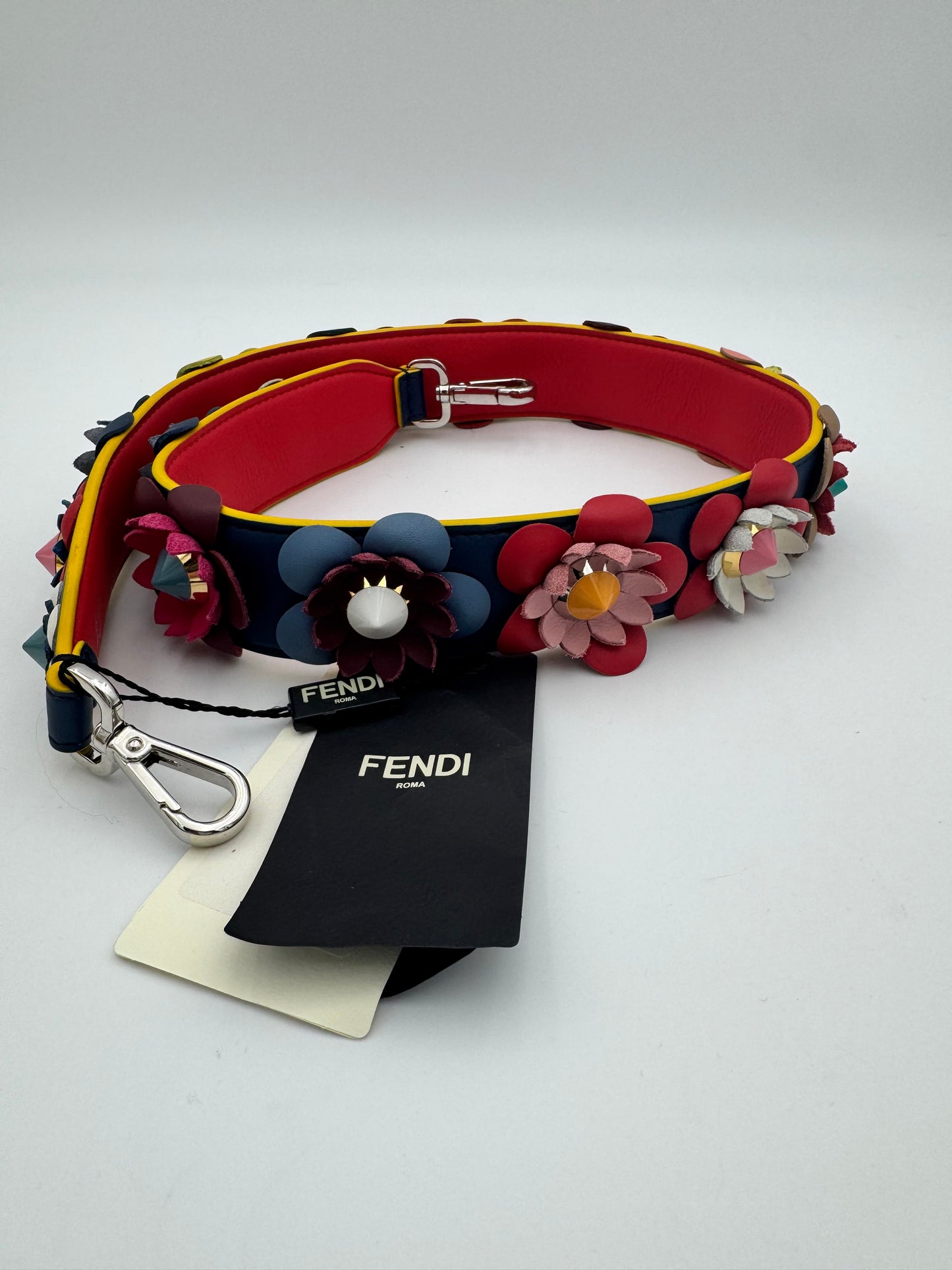Fendi Flowerland Strap You | 3D Multicolor Leather Flower Appliqués | Crystal Centers | NWT | Original Box