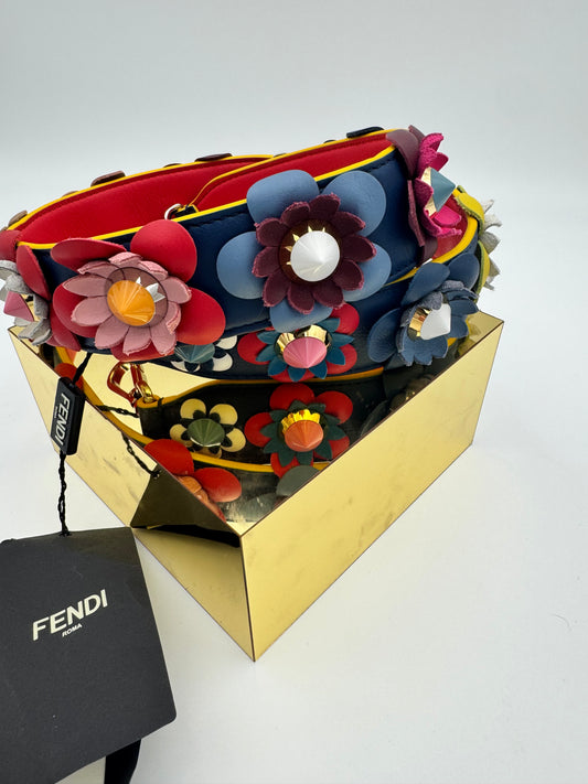 Fendi Flowerland Strap You | 3D Multicolor Leather Flower Appliqués | Crystal Centers | NWT | Original Box