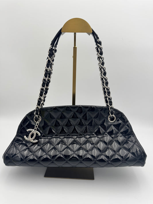 Chanel Just Mademoiselle Bowler Bag – Black Patent Leather, Silver Hardware