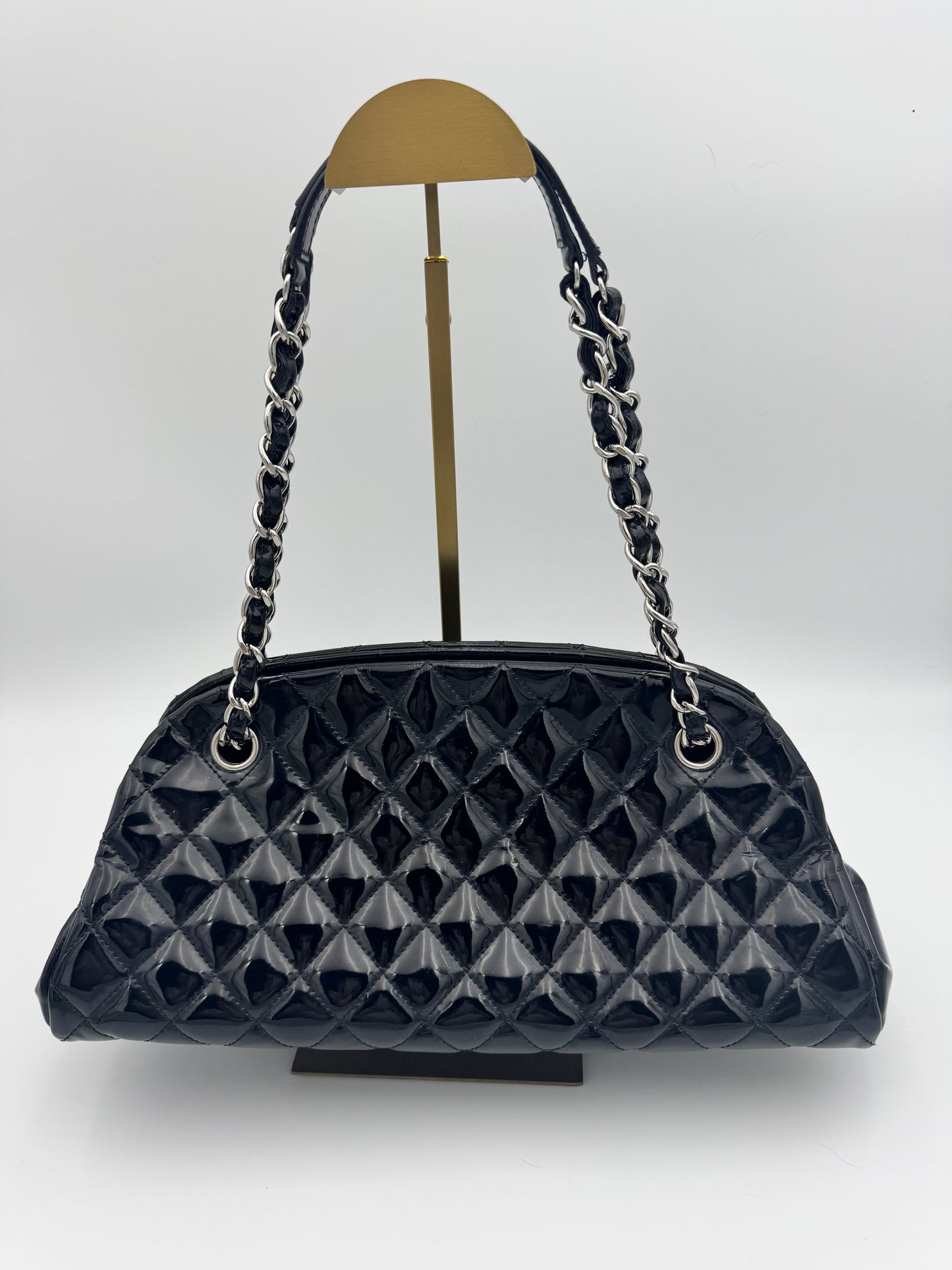 Chanel Just Mademoiselle Bowler Bag – Black Patent Leather, Silver Hardware