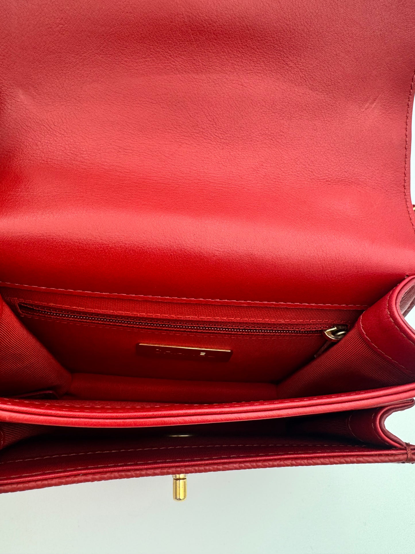 Chanel Mixed Leather Quilted Chain Handle Flap Bag – Red