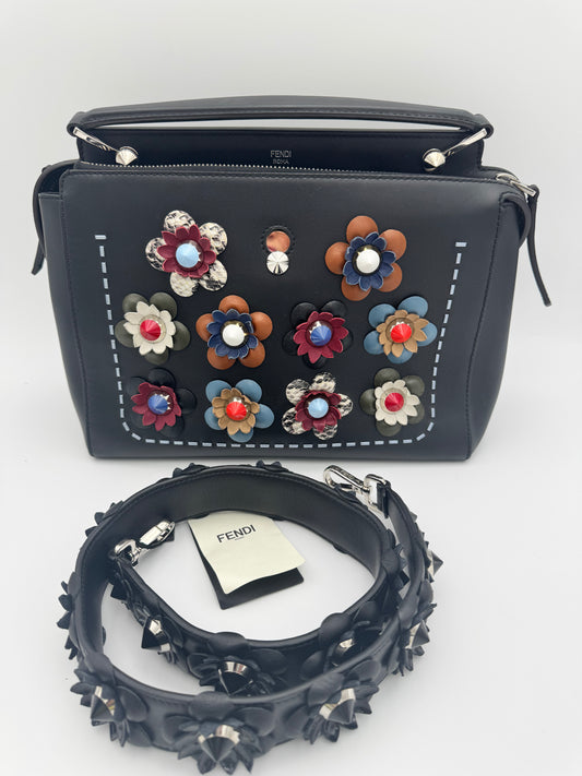 Fendi Dotcom – Navy Flowerland Appliqué with Spike Strap New With Tags