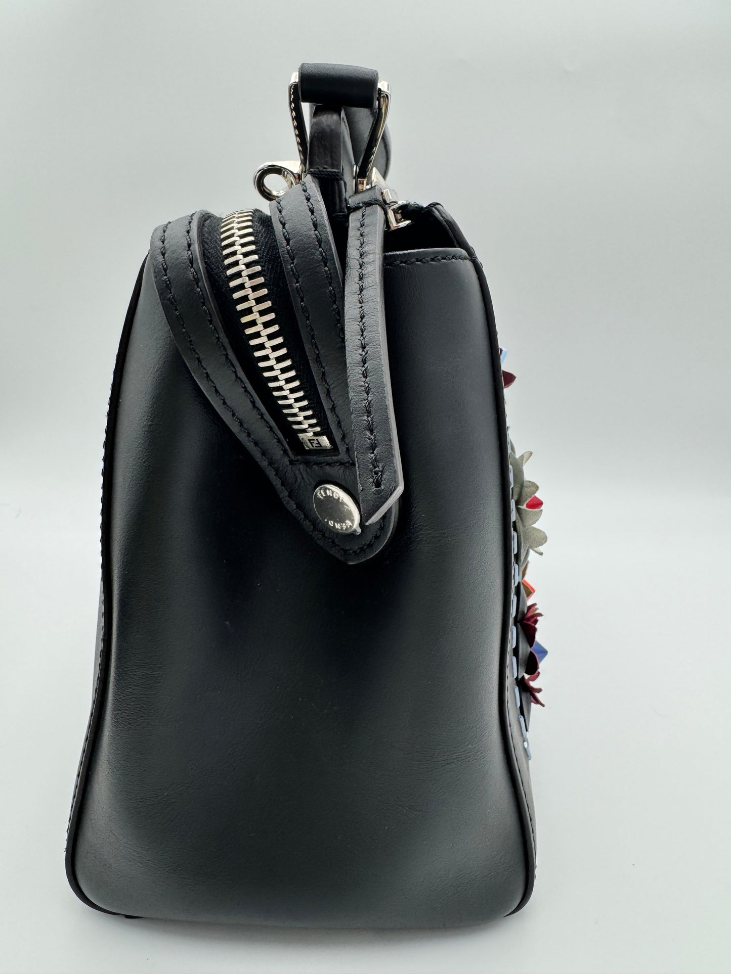 Fendi Dotcom – Navy Flowerland Appliqué with Spike Strap New With Tags