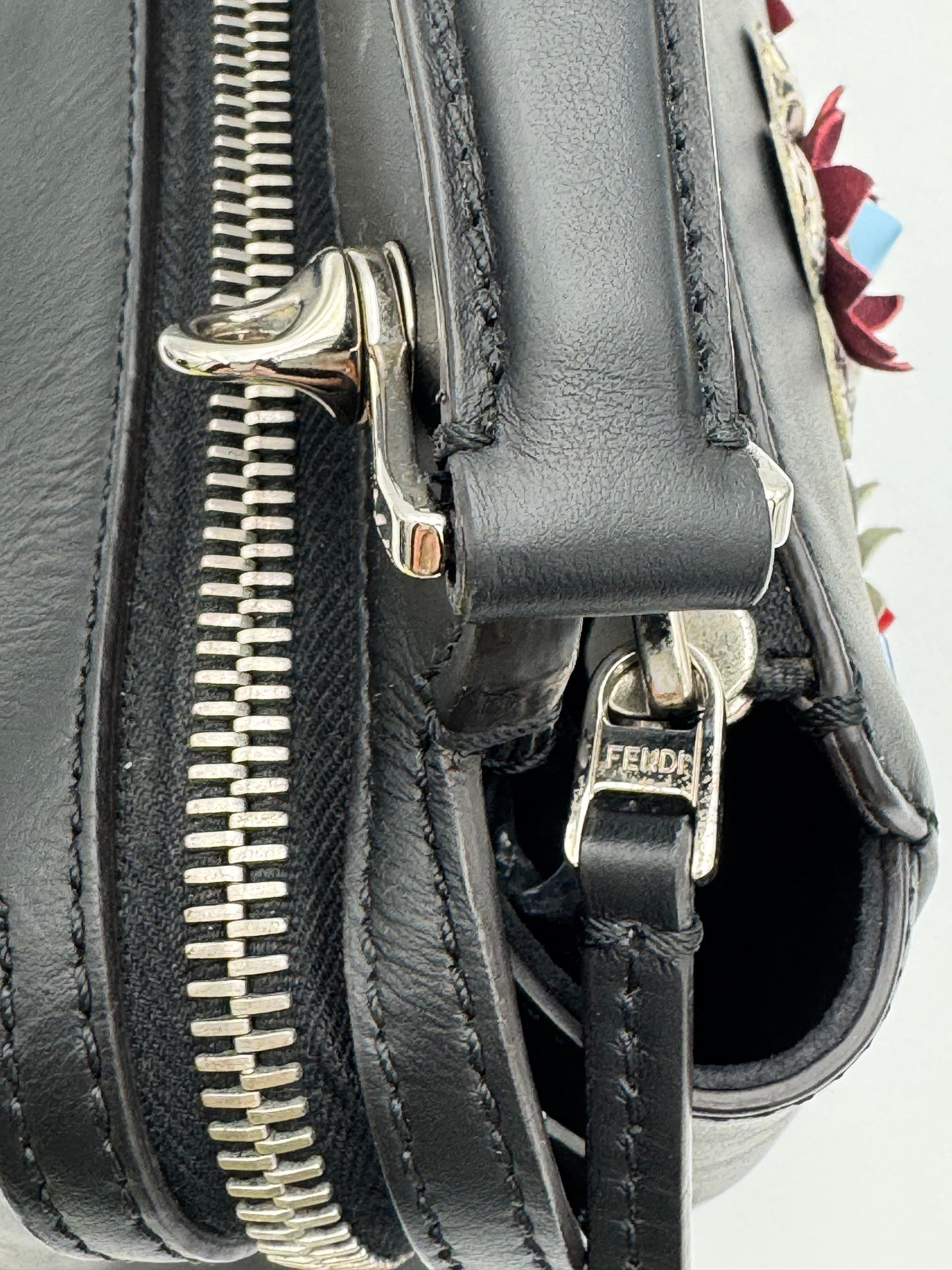 Fendi DotCom Medium Flowerland Satchel - Black Calfskin | Floral Appliqué | Rare Floral Strap