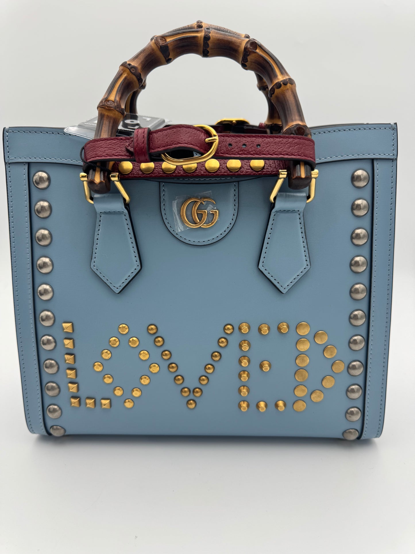 Gucci Diana Small Tote – Light Blue LOVED Stud Embellishment Bamboo Handle Full Set
