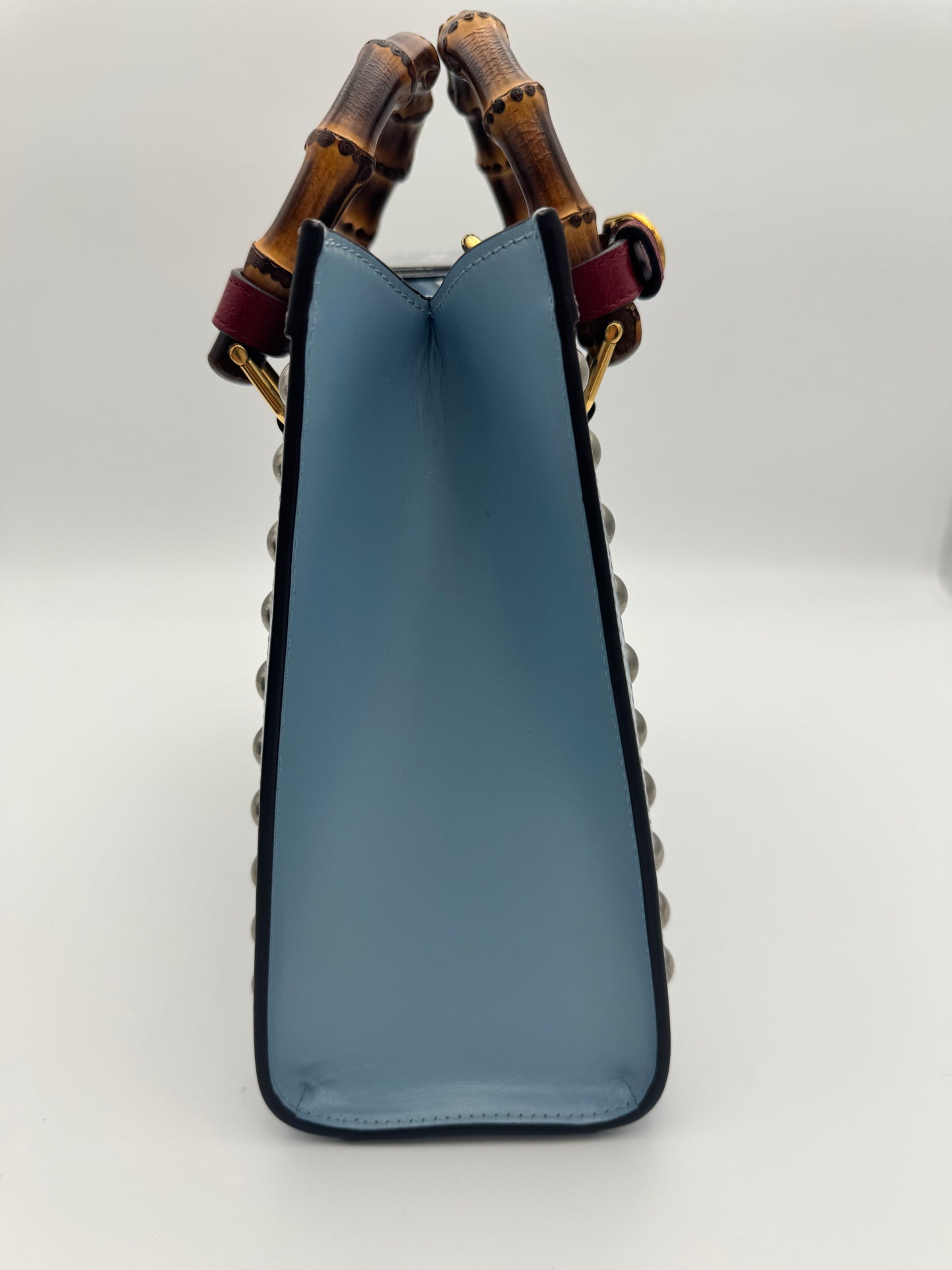 Gucci Diana Small Tote – Light Blue LOVED Stud Embellishment Bamboo Handle Full Set
