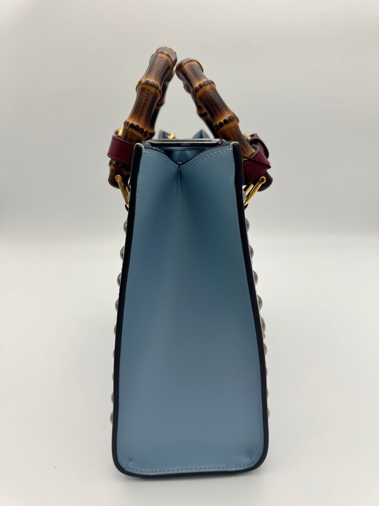 Gucci Diana Small Tote – Light Blue LOVED Stud Embellishment Bamboo Handle Full Set