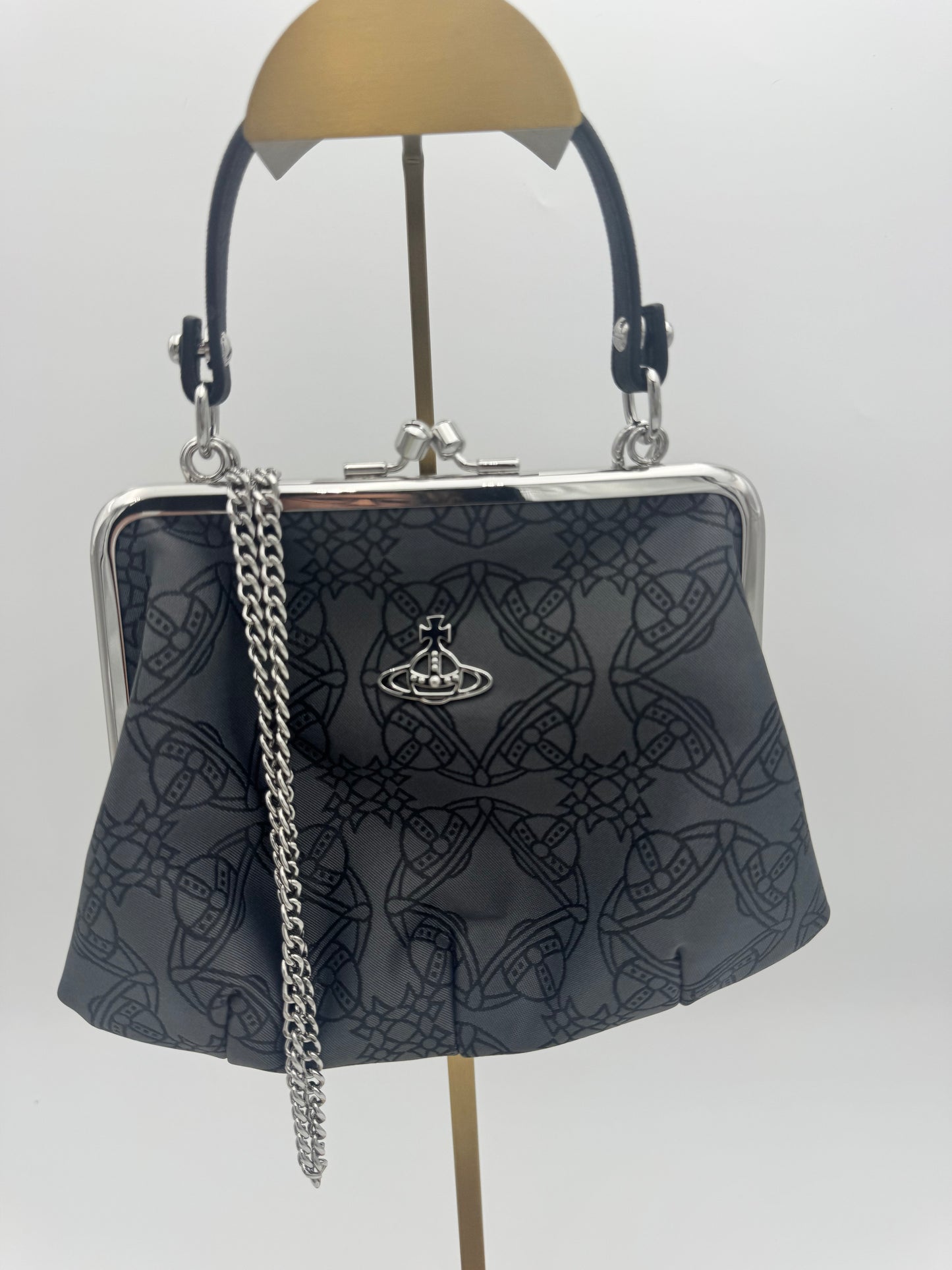 Vivienne Westwood Granny Frame Bag – Black Orb Monogram Vegan Leather