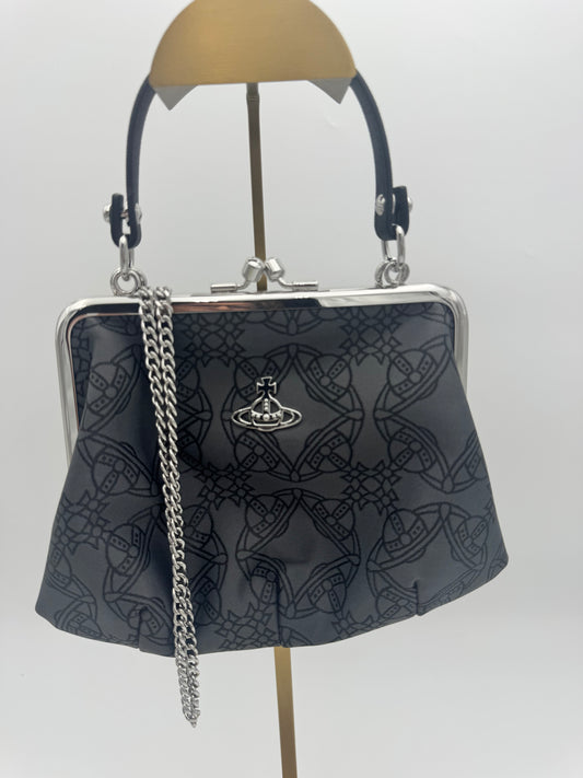 Vivienne Westwood Granny Frame Bag – Black Orb Monogram Vegan Leather