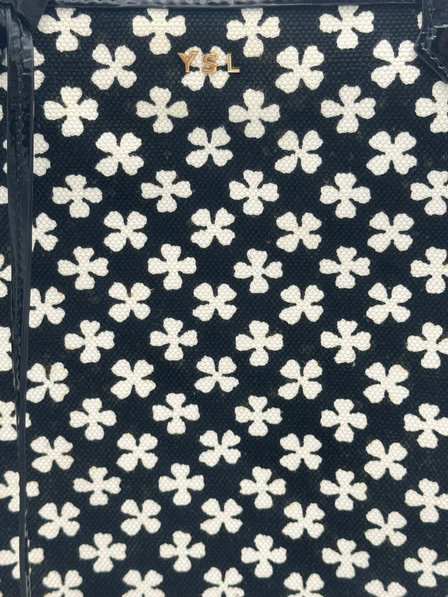 YSL Yves Saint Laurent Black White Floral Jacquard Tote Bag