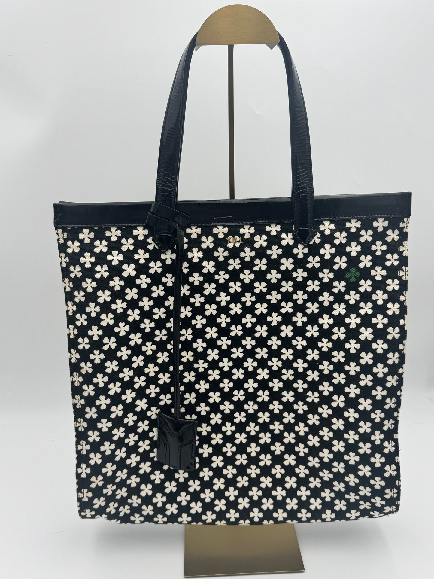 YSL Yves Saint Laurent Black White Floral Jacquard Tote Bag