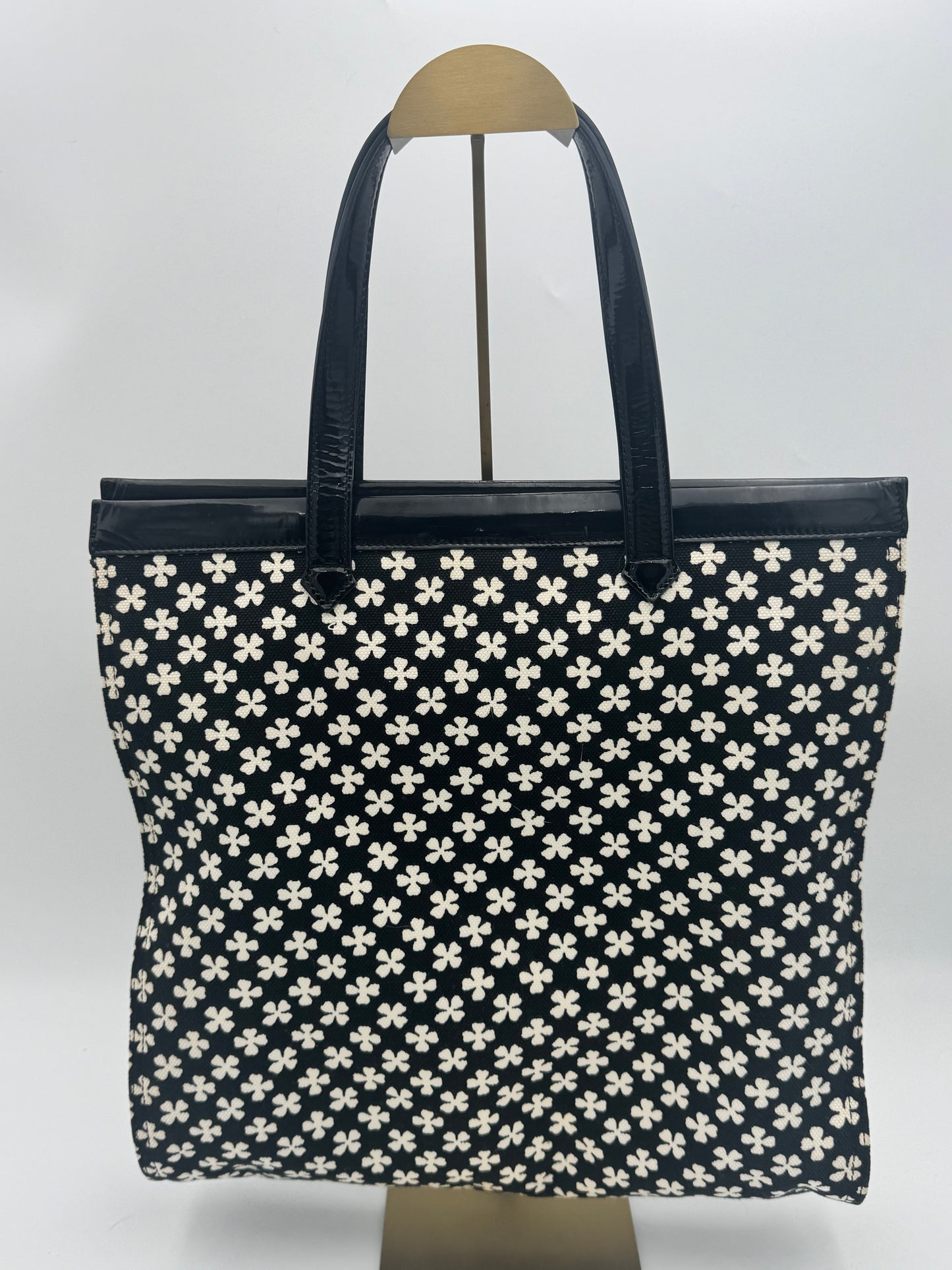 YSL Yves Saint Laurent Black White Floral Jacquard Tote Bag