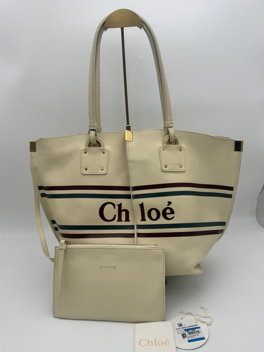 Chloé Woody Tote | Cream Leather | Gold Hardware | Matching Zip Pouch | Very Good Condition