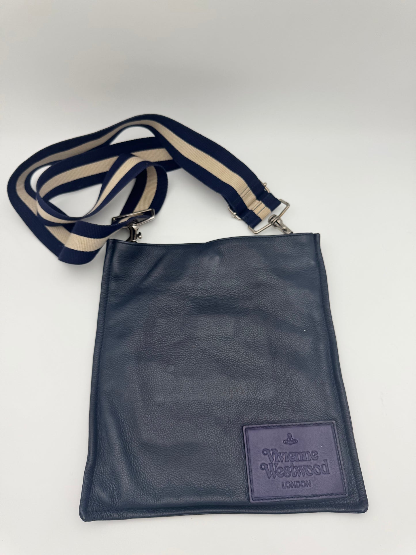 Vivienne Westwood London Soft Pebble Leather Crossbody Bag | Navy Blue | Silver Hardware | Very Good Condition