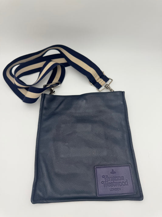 Vivienne Westwood London Soft Pebble Leather Crossbody Bag | Navy Blue | Silver Hardware | Very Good Condition