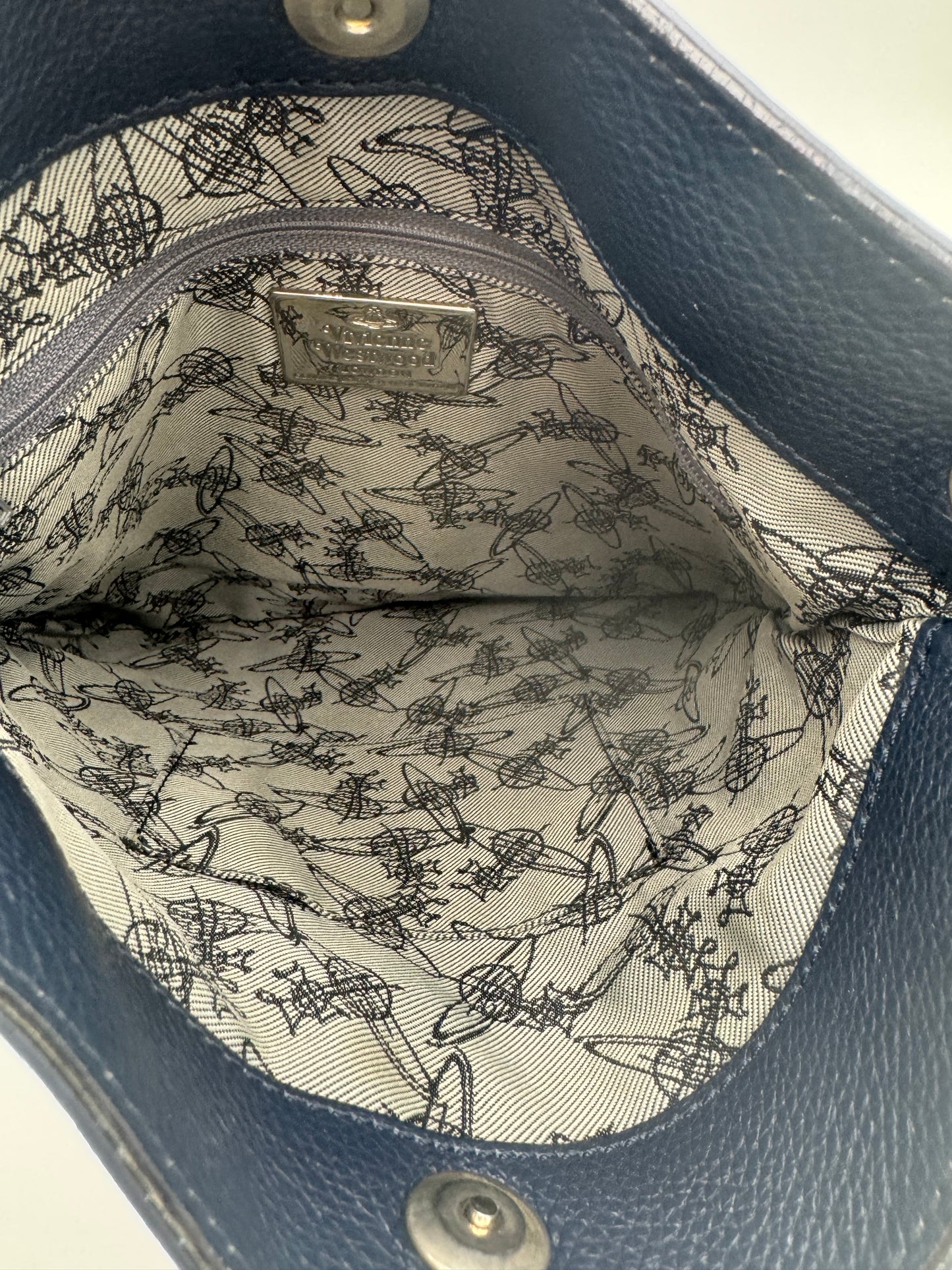 Vivienne Westwood London Soft Pebble Leather Crossbody Bag | Navy Blue | Silver Hardware | Very Good Condition