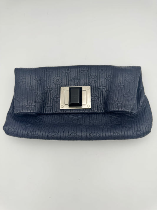 Louis Vuitton Mahina Clutch | Navy Blue | Silver Hardware | Excellent Condition | COA