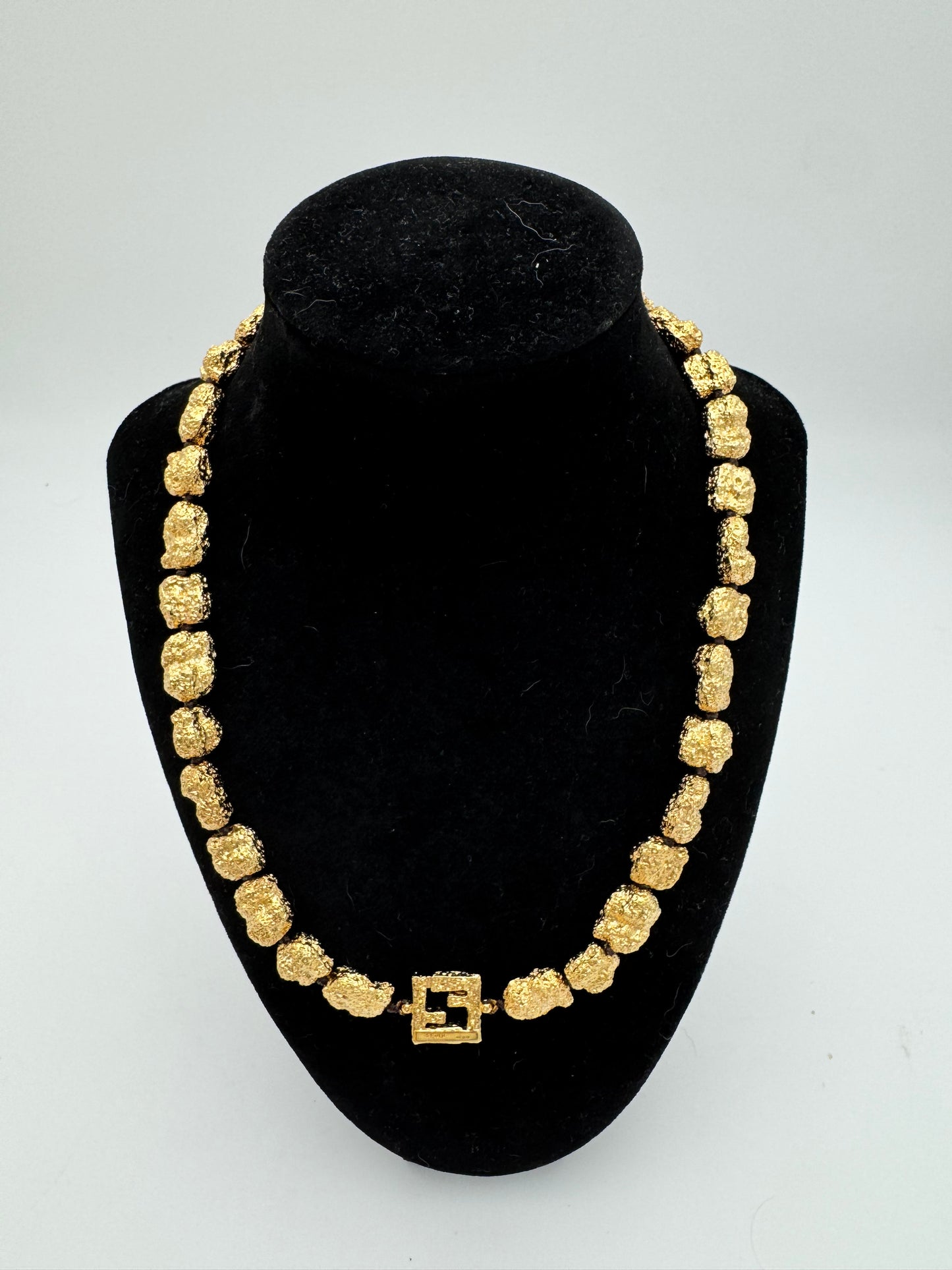 Vintage Fendi FF Zucca Logo Collar Necklace | Yellow Gold Plated | Original Box | Circa 1980s–90s