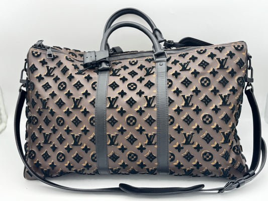 Louis Vuitton x Virgil Abloh Monogram Tuffetage Keepall Triangle Bandoulière 50