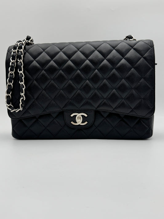 Chanel Classic Maxi Double Flap Bag - Black Caviar Leather SHW (15-Series)
