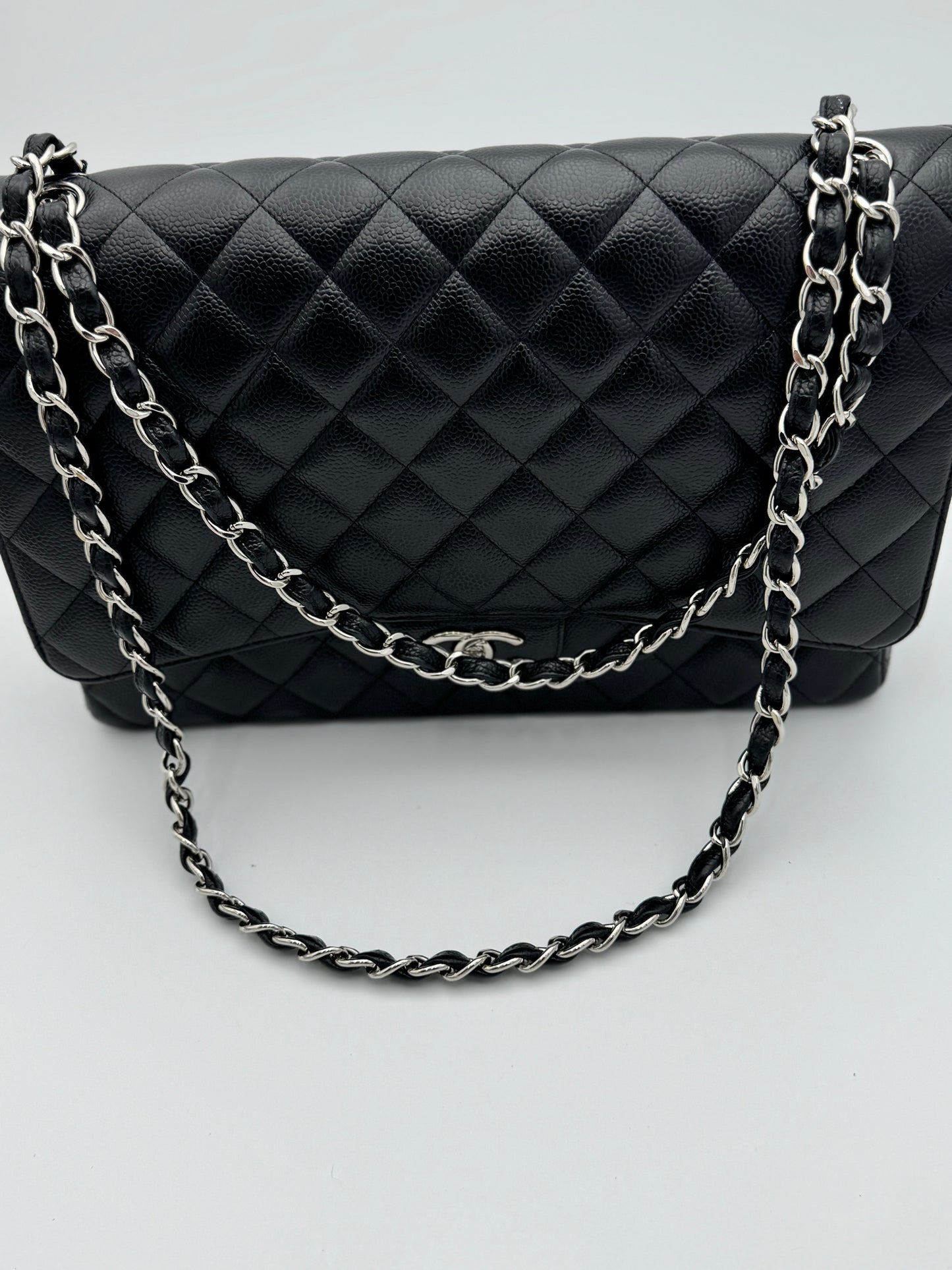 Chanel Classic Maxi Double Flap Bag - Black Caviar Leather SHW (15-Series)